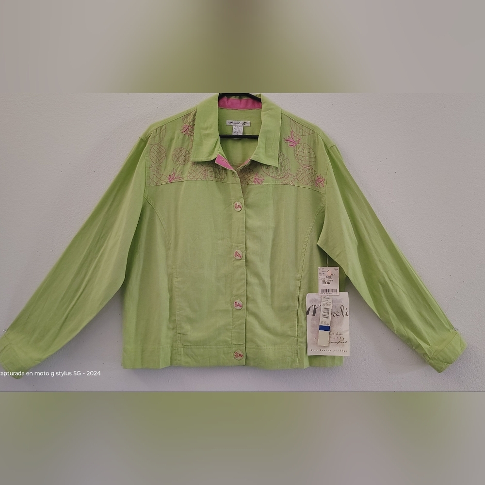 Mureli Pastel‎ Green Embroidered Button-Down Shirt XL